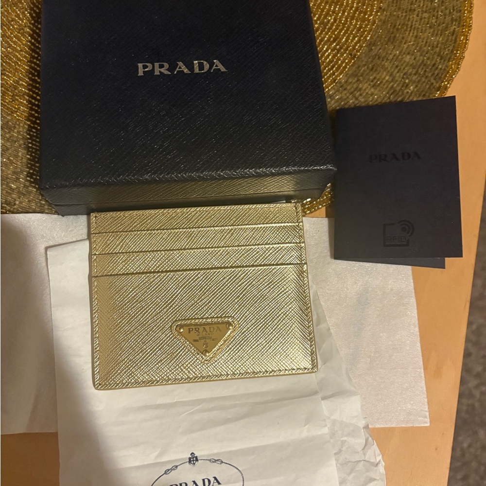 Prada Metallic Gold Card Holder